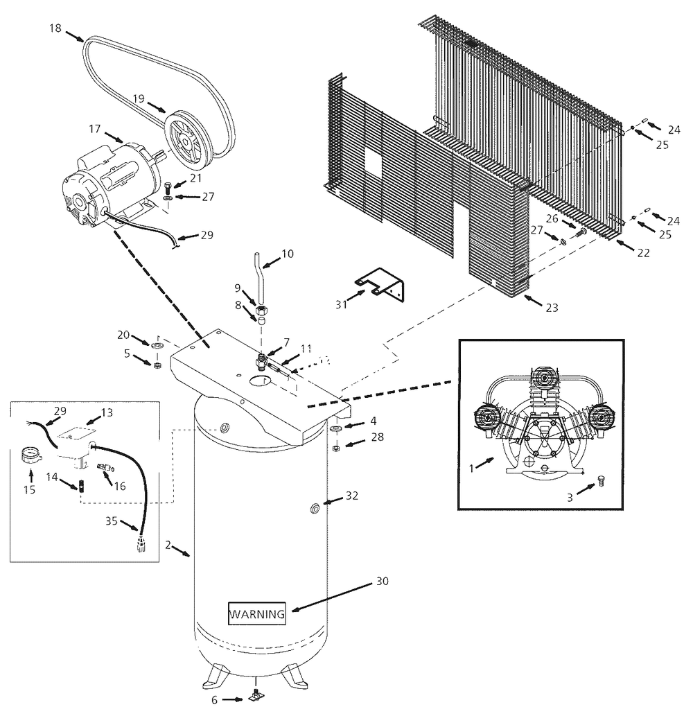 Air-Compressor Parts Diagram and Parts List for DP4610  Campbell Hausfeld Compressor